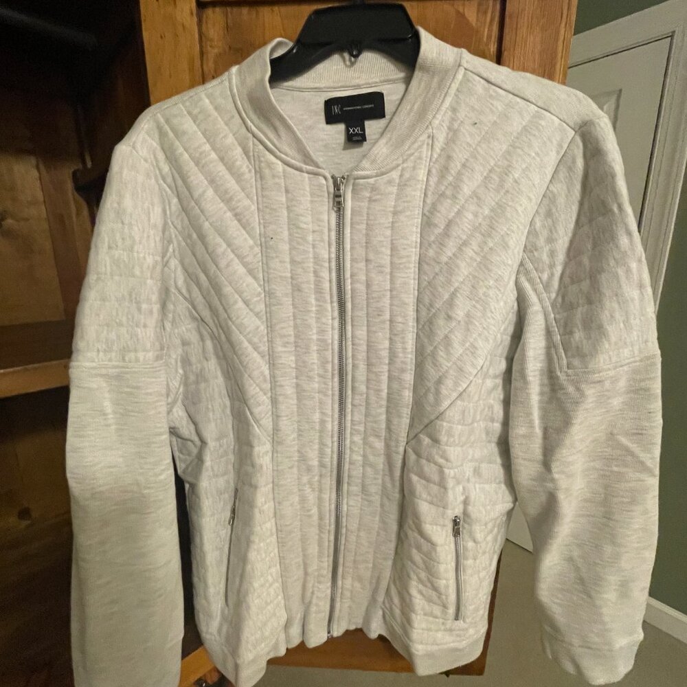 INC International Concept Grey Full Zip Quilted Jacket | XL